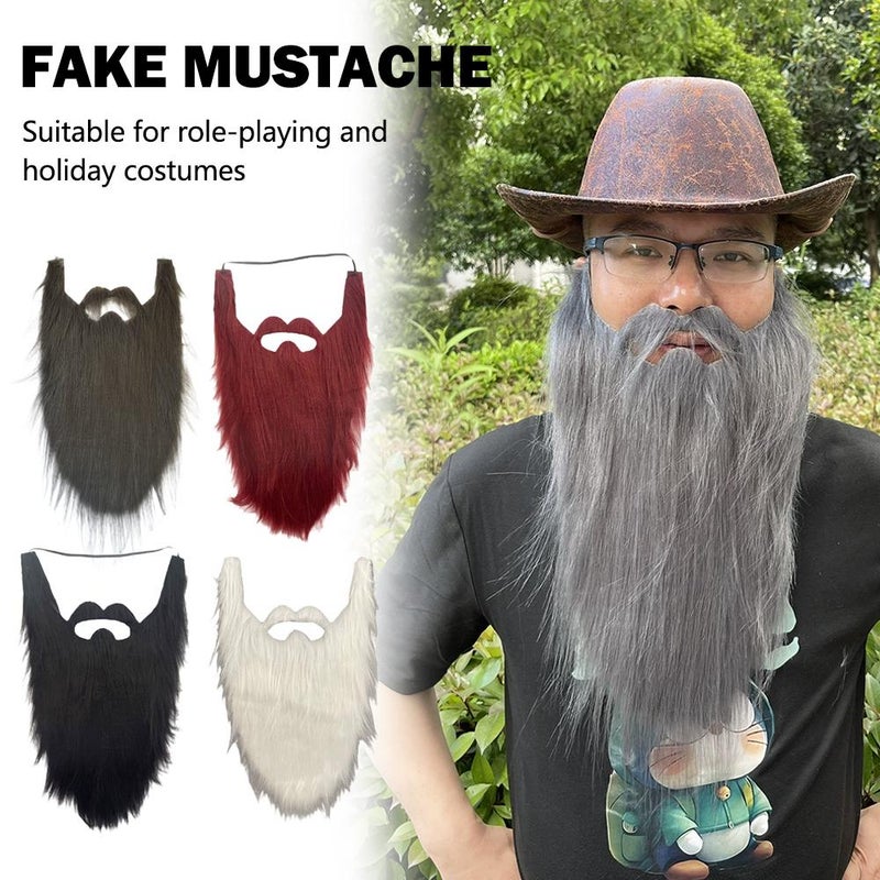Fake Mustache Funny Fake Beard Decoration Long Moustache Elastic Band Simulation Beard for Christmas, Party, Cosplay (Gray) - Image 2